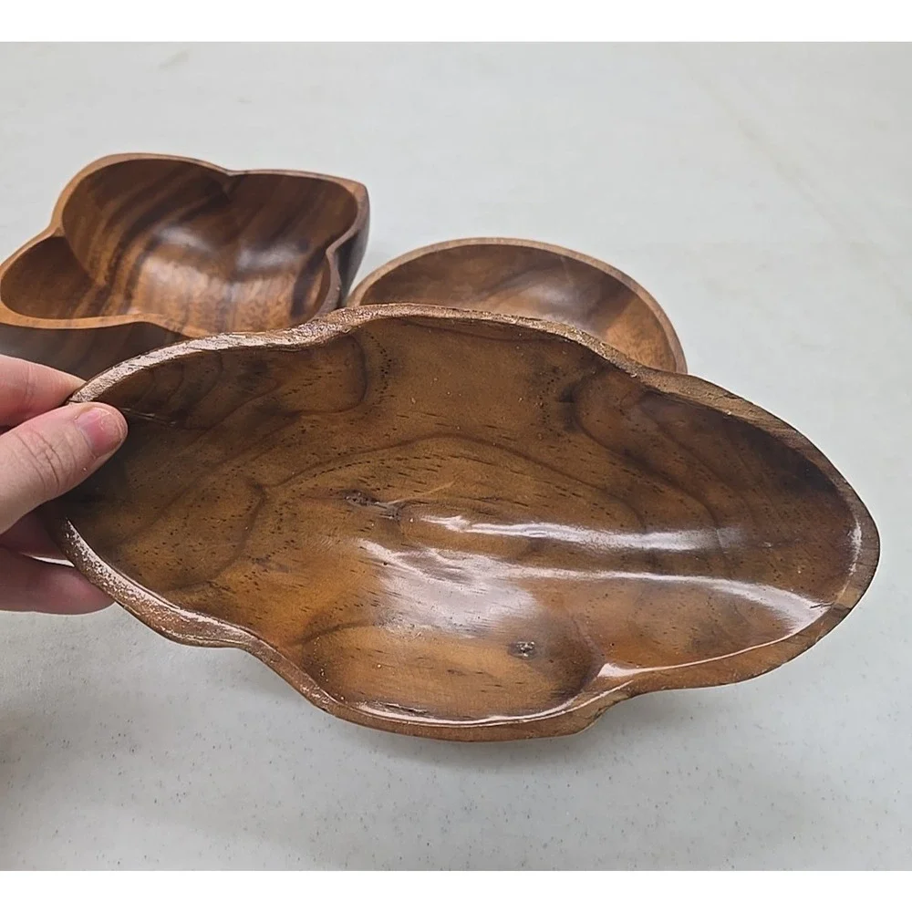 Lot of 3 Vintage Monkey Pod MCM Handmade in Philippines Wooden Serving Dish Bowl